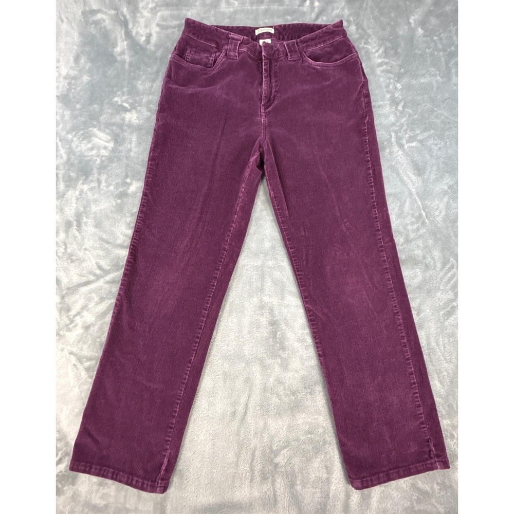 St Johns Bay Womens Purple Corduroy Straight Leg Pants Size 8P Petite Mid Rise